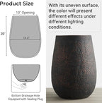 20" H Weathered Concrete Tall Planter, Black Large Outdoor Indoor Decorative Flower Pot with Drainage Hole, Modern Round Style for Home, Garden, Patio, Courtyard, Bronze Rust with Green Tone