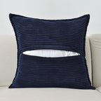 HAUSSY Navy Blue Throw Pillow Covers 22x22 Inch Set of 2, Soft Corduroy Solid Striped,Square Decorative Cushion Case,Winter Home Decorations for Couch,Bed