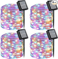QITONG 4 Pack Multicolor Solar Fairy Lights Outdoor Waterproof, Each 33ft 100 LED Christmas String Lights, 8 Modes Silver Wire Mini Twinkle Lights