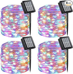 QITONG 4 Pack Multicolor Solar Fairy Lights Outdoor Waterproof, Each 33ft 100 LED Christmas String Lights, 8 Modes Silver Wire Mini Twinkle Lights