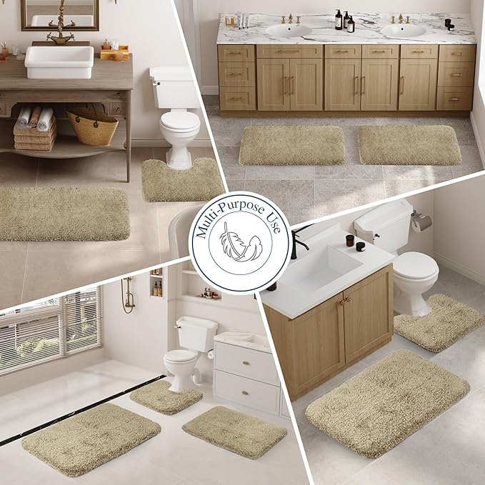Walensee Large Bathroom Rug (24 x 36, Sand) Extra Soft and Absorbent Shaggy Bath Mat - Machine Washable Microfiber, Non Slip, Luxury Floor Mat