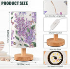Table Lamp Purple Lilac Flower Bee Butterfly Nature Floral Nightstand Lamp with Wood Base Fabric Lamp Shade Bedside Desk Lamp for Living Room Bedroom Kids Room Office