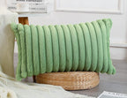 PANOD Faux Fur Decorative Lumbar Throw Pillow Covers 12 x 26,Long Boho Lumbar Pillow Covers Pillow Case Cushion Case for Bed Sofa Farmhouse Livingroom,Sage Green
