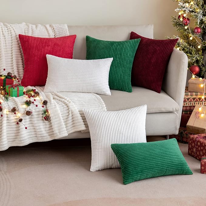 MIULEE Winter Pack of 2 Corduroy Pillow Covers Super Soft Throw Pillow Covers Striped Pillowcases for Sofa Bedroom Couch 20 x 20 Inch Pure White