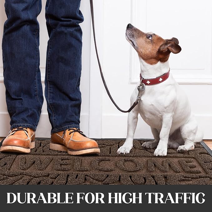 Yimobra Welcome Mat Outdoor 29.5x17, Waterproof Non-Slip Outdoor Mats for Front Door Outside Entrance, Low-Profile Entryway Mat Indoor for Garage Patio, Coffee