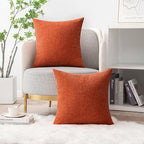 MIULEE Fall Pack of 2 Rust Throw Pillow Covers 20x20 Inch Soft Chenille Pillow Covers for Sofa Living Room Couch Solid Dyed Cases