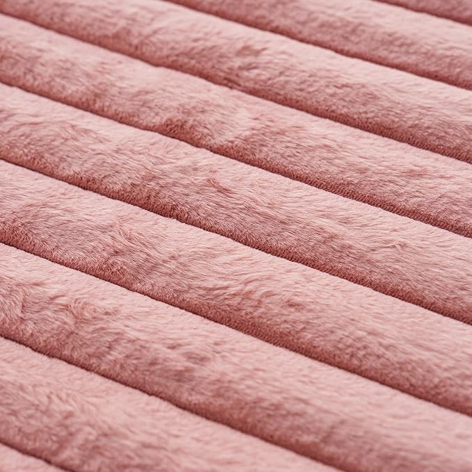 NiNi ALL Faux Fur Plush Throw Pillow Covers Pink 24x24 Inch Set of 2 Decorative Soft Plush Striped Couch Pillow Cover for Sofa Cushion Cases for Couch Bed Home Decor