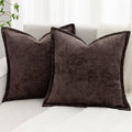 Brown Decorative Throw Pillow Covers 24x24 Inch Set of 2 Cozy Soild Chenille Cushion Cases Soft Textured Square Couch Pillows Cover Boho Accent Farmhouse Pillowcases for Sofa Bed