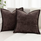 Brown Decorative Throw Pillow Covers 26x26 Inch Set of 2 Cozy Soild Chenille Cushion Cases Soft Textured Square Couch Pillows Cover Boho Accent Farmhouse Pillowcases for Sofa Bed
