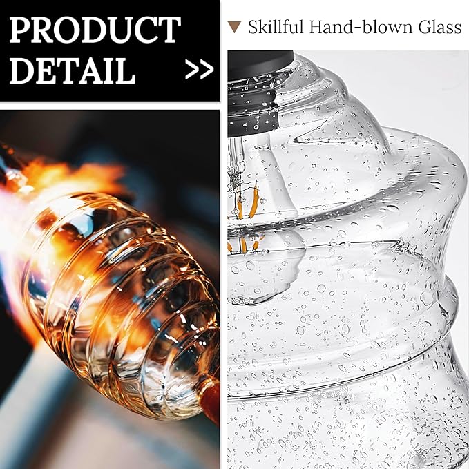 Seeded Glass Pendant Lights Black 10'' Farmhouse Ceiling Pendant Lighting Kitchen Island Large Industrial Oasis Clear Glass Island Hanging Light for Entryway Hallway Breakfast Dining Table