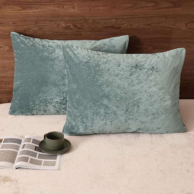 PHF Truly Velvet Pillowcases Standard Size, No Insert, 2 Pack Ultra Soft Breathable Pillow Shams Covers with Envelope Closure, 20" X 26" Luxury Cozy Warm Fuzzy Flannel, Dusty Blue