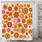 Retro Flowers Camper RV Shower Curtain for Travel Trailer Bathroom, Groovy 70s Funky Boho Camping Small Shorter Fabric Shower Curtains Set, Happy Camp Outdoor Decor Accessories with Hooks 47X64 inch