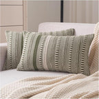 Boho Throw Pillow Covers 12x20 Inch Set of 2, Farmhouse Decorative Couch Pillow Cases, Green Accent Pillows of Bed, Sofa Bedroom Living Room Home Decor Cushion Cover
