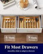 Kitsure Large Bamboo Silverware Organizer - Expandable Drawer Organizer for Utensil, Cutlery and Flatware, Kitchen Storage Solution with 6 to 8 Slots, Natural, 18.7" × 12.8" × 1.8"