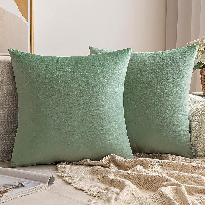 VAKADO Throw Pillow Covers Decorative 16X16 Set of 2 Sage Green Outdoor Decor Couch Cushion Covers Euro Pillowcases Home Bed Decoration for Sofa Bedroom Office