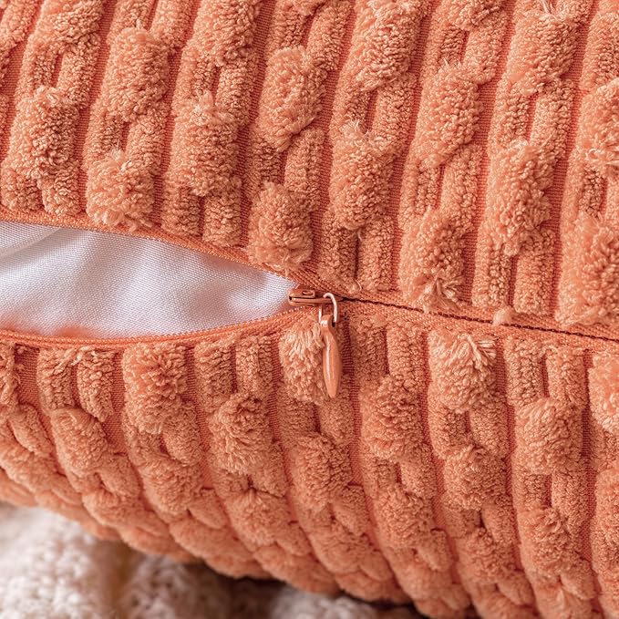MIULEE Pack of 2 Decorative Throw Pillow Covers 16x16 Inch Soft Boho Striped Textured Corduroy Pillow Covers Modern Farmhouse Home Decor for Couch Bed Sofa Living Room Coral Red