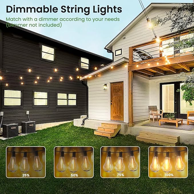 Outdoor String Lights 400FT(4x100) Patio Lights with 208 (8 Spare) Shatterproof Bulbs, String Lights for Outside Waterproof Hanging for Party,Wedding,Yard, Porch, Bistro, 2200K, Black Cord