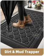 Color&Geometry Front Door Mat Outside Entrance, Heavy Duty Non Slip Low Profile Doormat for Entryway, Trap Dirt and Moisture Welcome Mats All-Weather, Easy Clean, Patio, Garage, 24"x48" Grey