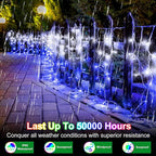82ft 792 LED 176 Drops Christmas Lights, Outdoor Hanging lights 8 Modes and Timer Memory, Outside Waterproof Curtain String Lights for House Fence Tree Holiday Party Decorations (Blue & White)