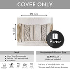 BlissBlush Decorative Lumbar Throw Pillow Cover 12x20 Rectangular Boho Accent Pillowcase Black Neutral White Farmhouse Cushion for Couch Sofa Bedroom Living Home Décor (Cover ONLY, Pack of 1)