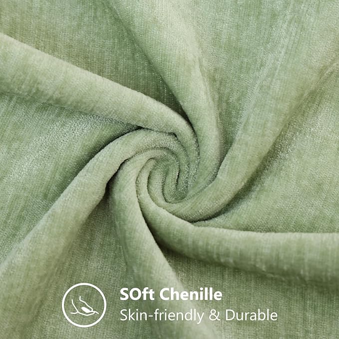 decorUhome Chenille Sage Green Throw Pillow Covers 12x20 Inch Set of 2, Decorative Soft Couch Pillow Covers Solid Dyed Accent Velvet Farmhouse Neutral Rectangle Pillow Cases for Sofa Bed Living Room