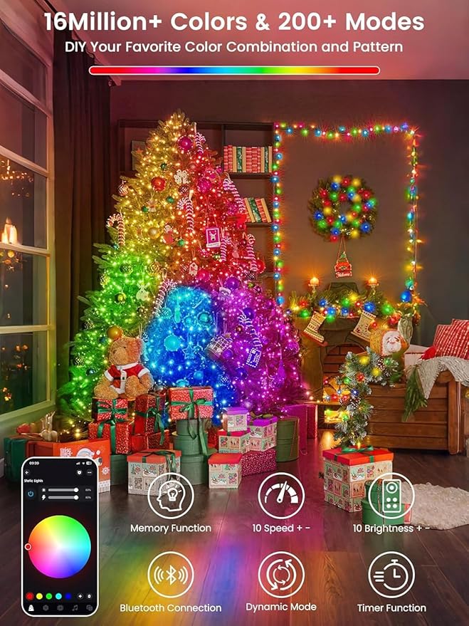 500LED Smart Color Changing Halloween Lights App Controlled, 175FT Waterproof RGB Music Sync Xmas String Light Multiple Modes, Christmas Lights with Remote & Timer Indoor Outdoor Halloween Decorations