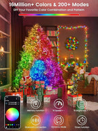 600LED Smart Color Changing Halloween Lights App Controlled, 208FT Waterproof RGB Xmas String Light Music Sync Multiple Modes, Christmas Lights with Remote & Timer Indoor Outdoor Halloween Decorations