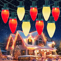 C9 Christmas Lights Outdoor, 100 Feet Strawberry Waterproof String Lights with 100 Bulbs, Connectable Waterproof Lights for Holiday Party Roofline Backyard Patio, Green Wire(Red & Warm White)