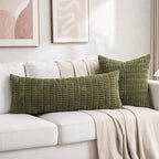 Fancy Homi 1 Pack Moss Green Long Lumbar Body Decorative Throw Pillow Covers 20x54 Inch for Bed Couch Bedroom Bench, Soft Corduroy Rectangle Solid Pillow Case 50x137 cm, Rustic Farmhouse Boho Decor