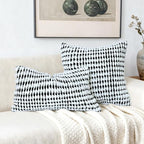 Boho Chenille Tufted Pillow Cover 18x18 Inch Set of 1, Farmhouse Striped Decorative Pillow Covers Accent Fluffy Neutral Square Pillowcases for Couch Sofa Bedroom Living Room, Black White
