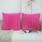 JOJUSIS Pack of 2 Faux Fur Plush Decorative Throw Pillow Covers Couch Cushion Case Soft Pillowcases (Hot Pink, 20 x 20-Inch)