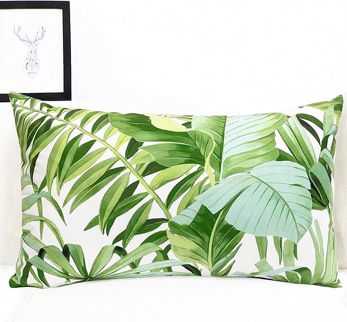 Decorative Throw Pillow Covers Set of 2 Green Leaves of Tropical Pillow Covers 12x20 inch Super Soft Short Plush Square Throw Pillows,Farmhouse Outdoor Pillow Covers for Couch Living Room