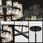 Modern 60 inch Black Round Chandelier, Extra Large Chandeliers Crystal Chandeliers for Living Room, Large Wagon Wheel Chandelier for Foyer, Staircase, Entrance,Includes Bulb