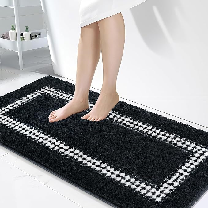 Black Bathroom Rugs 24x47, Non Slip Washable Bath Mats,Super Soft Microfiber Bathroom Runner, Plush Fluffy Absorbent Bath Rugs for Sink Tub Basin Shower Floor