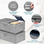 Deep Under Bed Storage Container, 10" Tall Height Underbed Box Bin with Lids 31" Long Large Basket for Under Bed, Bedroom, Dorms, Clothes, Bed sheets, Blankets, 2 Pack, Grey