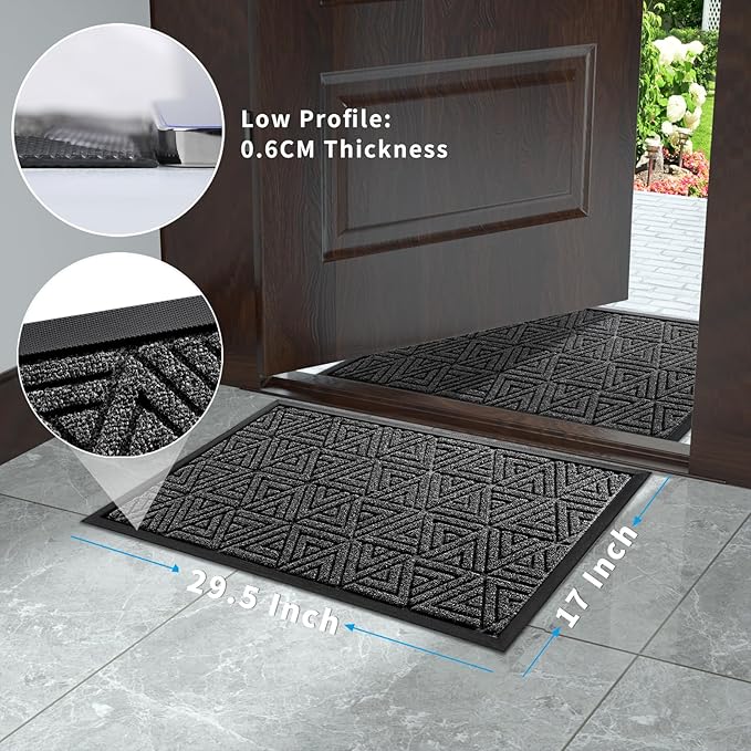 Yimobra Outdoor Mats for Front Door, Stops Mud & Dirt at Entrance, Fits Garage & Patio, All-Weather Waterproof Non Slip Outdoor Indoor Welcome Mat, 29.5x17 Mix Grey