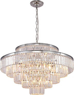 Modern Chrome Crystal Chandeliers Lighting 31'' & Lights Round Hanging Classic, Pendant Ceiling Chandelier Lighting Fixture 6-Tier for Dining Room Living Room(Chrome,31 inch)