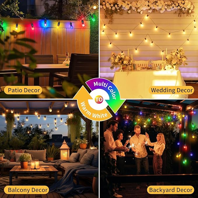 Solar String Lights Outdoor Waterproof - Upgrade 59Ft Pear-Style Multi Color Large Globe String Lights Solar Powered with Remote, Color Changing Solar Patio Lights for Outside Camping Tent Decor