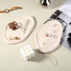 BCS Marble Jewelry Tray Trinket Dish, Decorative Cloud Vanity Key Tray for Women, Perfume Ring Holder Dish for Ring Earring, Cute Jewelry Plate Bowl Aesthetic Room Decor（Beige Travertine）