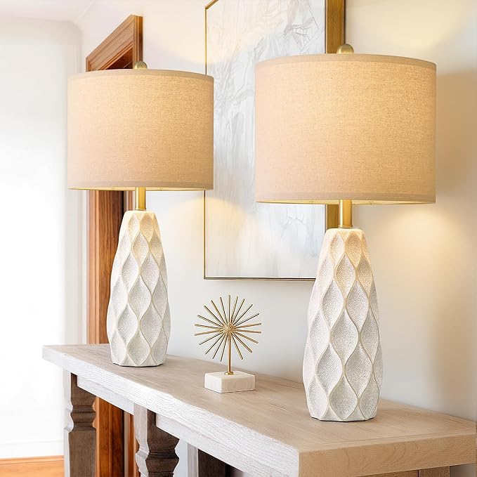 27.5" Ceramic Table Lamps for Living Room Bedroom Lamps Set of 2 Modern Boho Bedside Lamps Night Stands Farmhouse Vintage Large Nightstand Lamp Reading Light Home Office Dorm Desk Deco Gifts, White