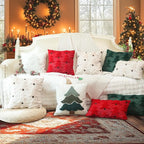GEEORY Christmas Pillow Covers 20x20 Inch Set of 2, Christmas Decorations Xmas Tree Soft Plush Fluffy Faux Fur Decorative Throw Pillows Farmhouse Winter Cushion Case Beige Brown GC034-20