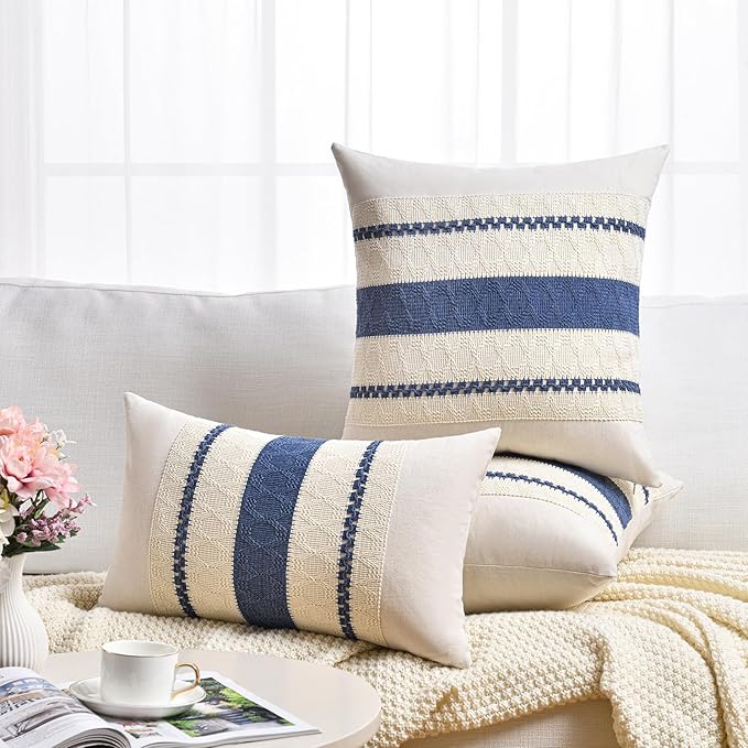 Fancy Homi Set of 2 Dusty Blue Vintage Euro Decorative Throw Pillow Cover 26x26 Inch for Couch Bed Sofa Chair Bedroom, Rustic Retro Square Cushion Case, Modern Farmhouse Boho Living Room Decor Indoors