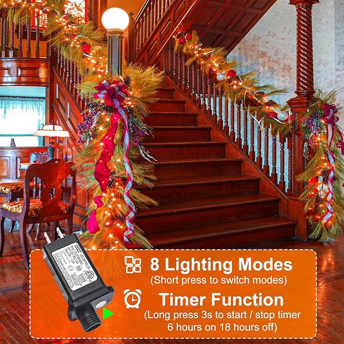 2 Pack Halloween Lights Outdoor, Total 200FT 600 LED Orange String Lights for Outside with 8 Modes Waterproof, Plug in Halloween Decorations for Indoor Bedroom Patio Garden Party Holiday