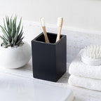 Matte Black Toothbrush and Toothpaste Holder for Bathroom Vanity and Countertop, Square Organizer for Electric Toothbrushes, Floss, Razors, Cotton, and Mouthwash