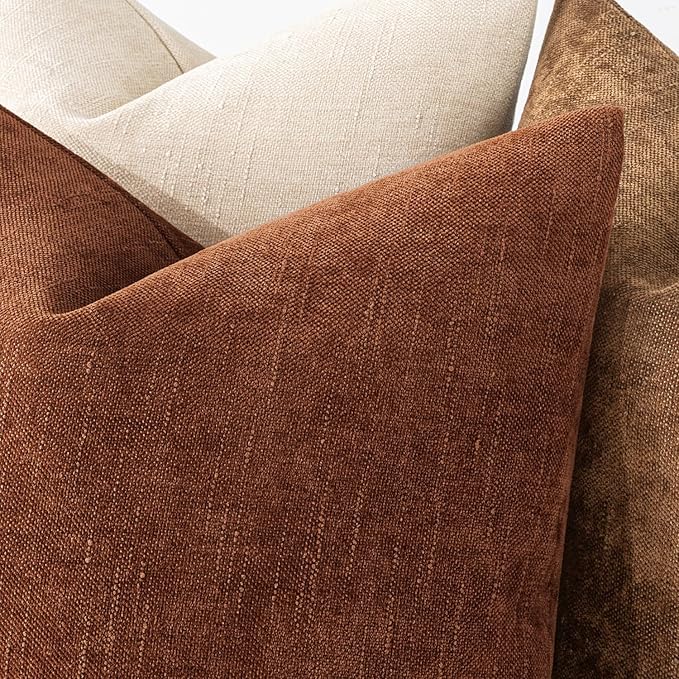 MIULEE Pack of 2 Decorative Throw Pillow Covers Soft Chenille Throw Pillows Solid Textured Fall Cushion Covers for Couch Sofa Bedroom Living Room 18x18 Inch, Dark Rust