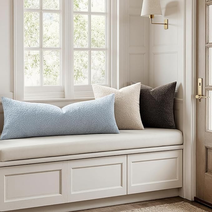 MIULEE Textured Boucle Throw Pillow Cover Light Blue Accent Solid Lumbar Pillow Case Decorative Soft Pack of 1 Couch Cushion Chair Sofa Bedroom Livingroom Home Decor,36x14 Inch