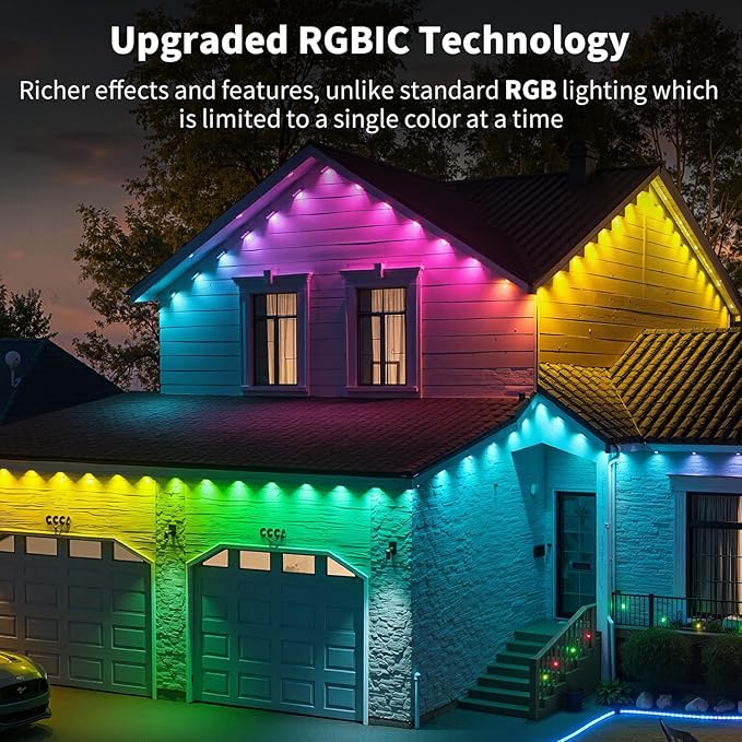 XINKAITE 400FT Permanent Outdoor Lights with 200 LEDs - Smart RGB+IC with 16 Million Colors, IP67 Waterproof, App & Remote Control, Hundreds of Modes for Holidays, Christmas & Home(2 Rolls 200FT)