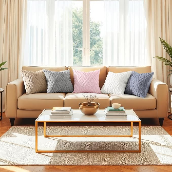 decorUhome Couch Throw Pillow Covers 22x22 Set of 2, Decorative Soft Plush Faux Wool Neutral Accent Pillow Covers for Bed Sofa Living Room, Grey