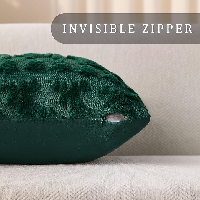 DFXSZ Christmas Pillow Covers 18x18 inch Set of 2 Green Christmas Tree Elk Decoration Soft Plush Faux Fur Jacquard Throw Pillows for Bedroom Sofa Holiday Festivals Winter Home Decor PTK069A18
