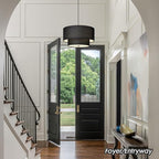 18" Drum Black Pendant Light, Large Modern Hanging Ceiling Chandelier Fixture with Dual Layer Linen Shade, Ideal for Dining Room, Living Room, Bedroom, and Kitchen